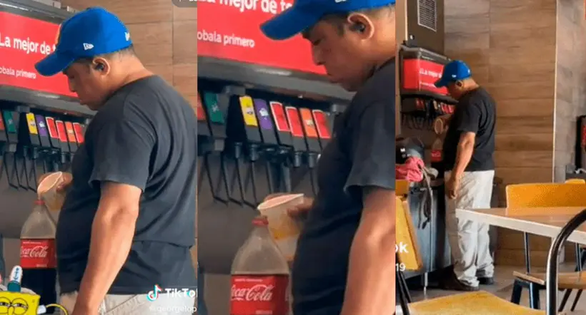 Un hombre se hizo viral en TikTok por llenar su botella de 2 litros con gaseosa de un dispensador que encontró en un restaurante.  