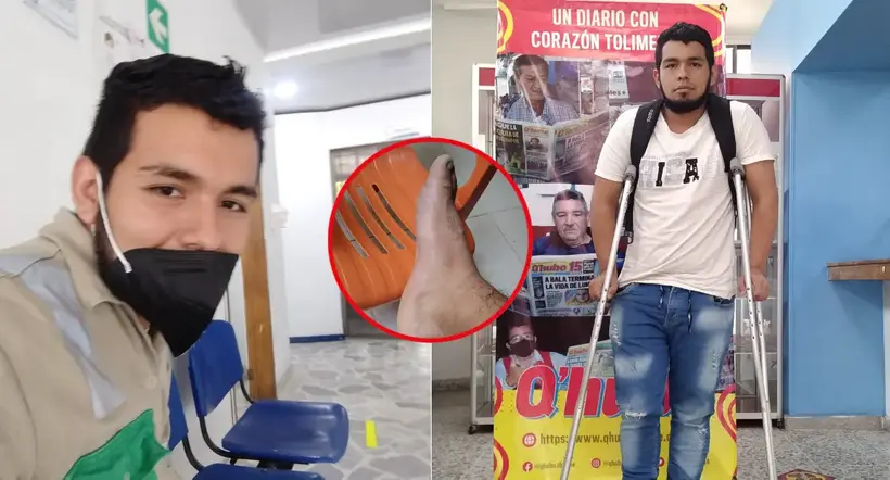 Iván Andrés López Sierra asegura que después del accidente laboral el pie derecho sigue inflamado.