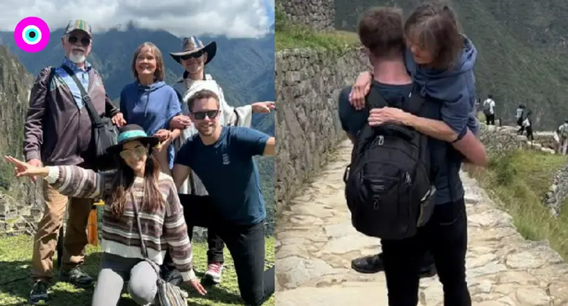 Hijo cargo a mamá invidente para que pudiera sentir experiencia en Machu Picchu