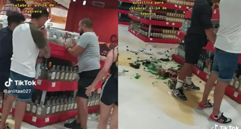A pareja se les cayó más de 10 botellas en un supermercado de México.