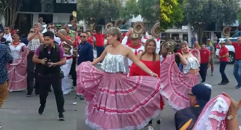 Verónica Alcocer bailando a ritmo de cumbia en Barranquilla.