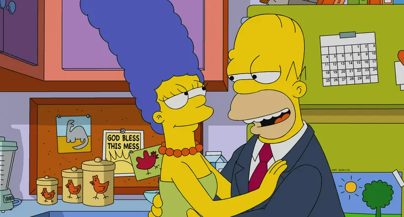 Marge y Homero Simpson a propósito de cómo se verían los Simpson en la vida real.