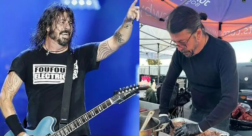 Dave Grohl, vocalista de los Foo Fighters, sirviendo comida a personas necesitadas