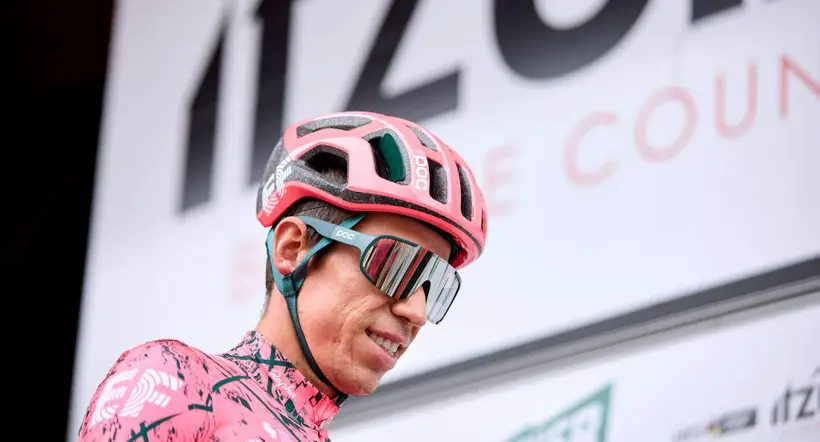 MALLABIA, SPAIN - APRIL 08: Rigoberto Uran of EF Education-Easypost looks on during the team presentation prior to the 61st Itzulia Basque Country 2022 - Stage 5 a 163,8km stage from Zamudio to Mallabia 305m on April 08, 2022 in Mallabia, Spain. (Photo by Ion Alcoba/Quality Sport Images/Getty Images)