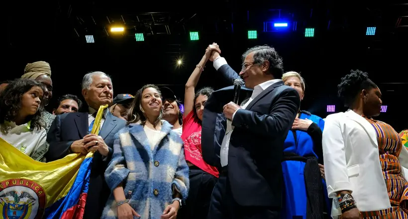 BOGOTA, COLOMBIA - JUNE 19: Gustavo Petro with his daughter Sofia and his family gives his first presidential speech on June 19, 2022 in Bogota, Colombia. (Photo by Ovidio Gonzalez/Getty Images)