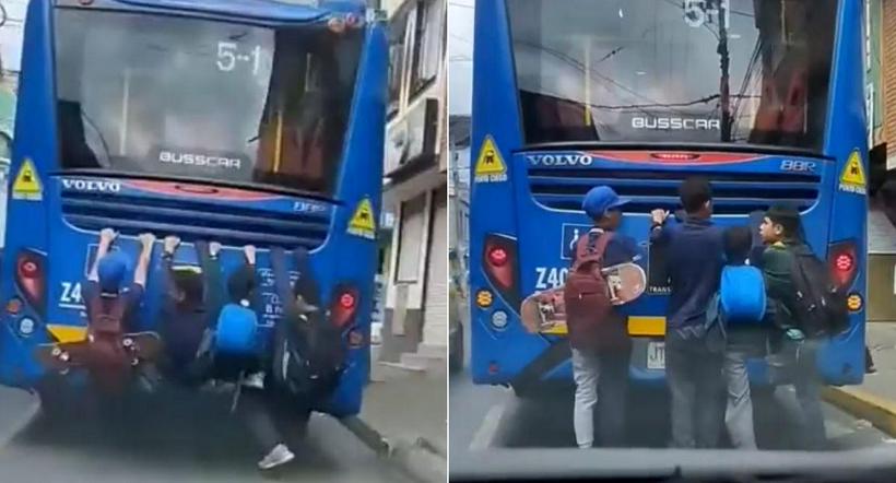 Niños en Bogotá que se treparon a un bus del SITP en Suba.