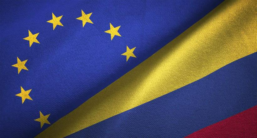 Bandera de la Unión Europea y Colombia