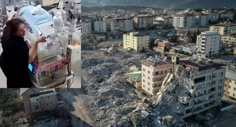 Foto de edificios caídos en Turquía a propósito de enfermeras que salvaron bebés durante terremoto