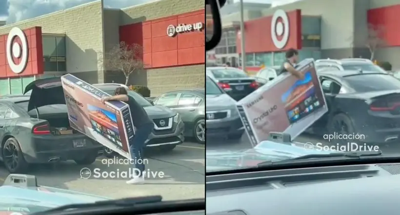 Foto de hombre que compró TV en Target y no le cupo en su carro para llevarlo