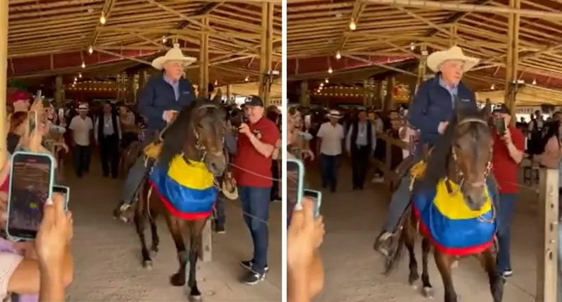 Álvaro Uribe llegó a reunión del Centro Democrático montado en caballo