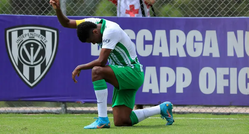 QUITO, ECUADOR - JULY 17: Jhon Solis of Atletico Nacional celebrates after scoring the first goal during the second match for the Copa Internacional Mitad del Mundo U18 at Independiente del Valle complex on July 17, 2022 in Quito, Ecuador. (Photo by Franklin Jacome/Agencia Press South/Getty Images)