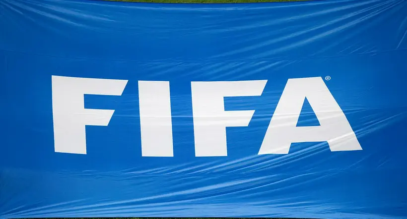 AL KHOR, QATAR - DECEMBER 14: The FIFA logo on a banner before the FIFA World Cup Qatar 2022 semi final match between France and Morocco at Al Bayt Stadium on December 14, 2022 in Al Khor, Qatar. (Photo by Visionhaus/Getty Images)