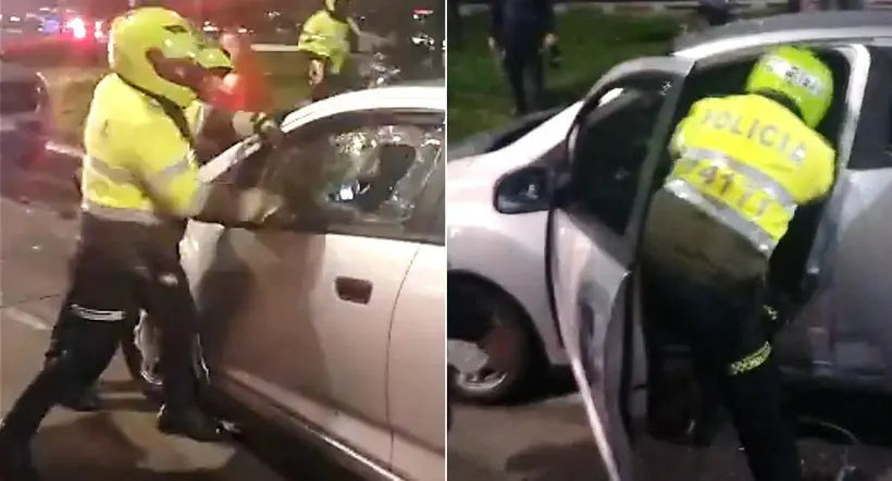 Policía que rompe carro en protetsa; habría atropellado a una persona