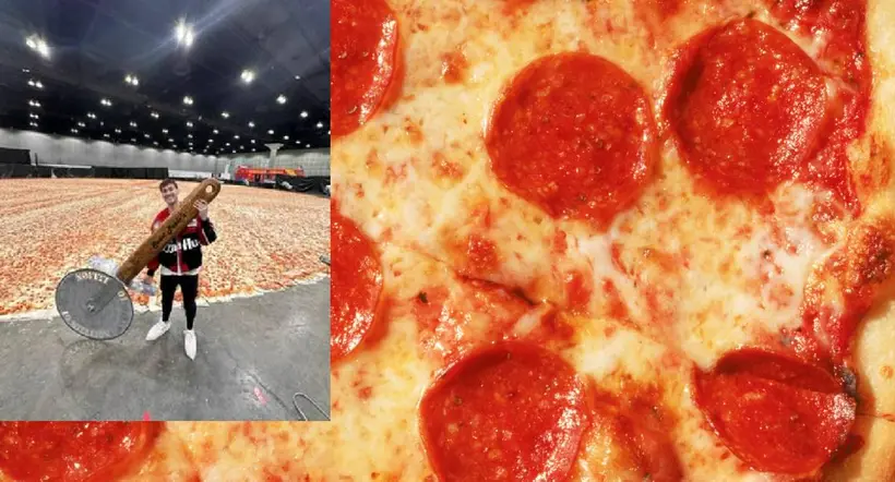 foto de contexto de pizza a propósito de 'youtuber'  Airrack y Pizza Hut que batieron récord Guinness de pizza más grande del mundo