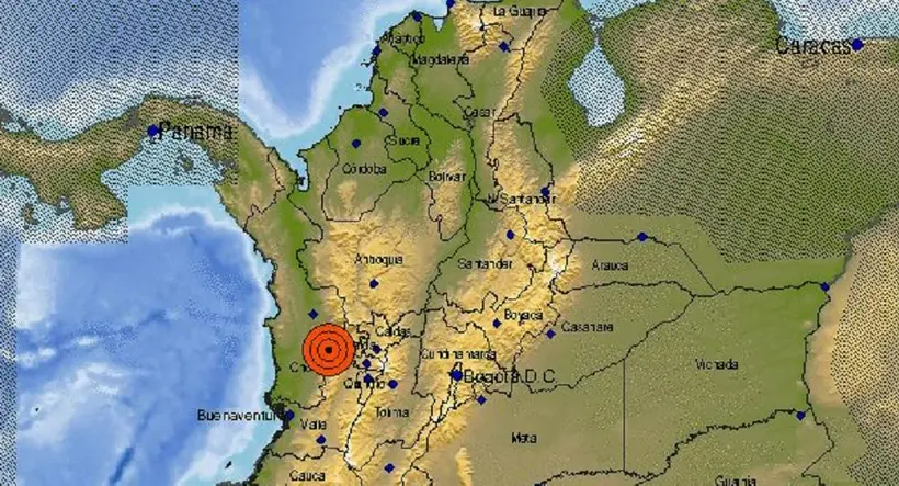Epicentro del temblor de la noche del 26 de enero del 2023 en Colombia.