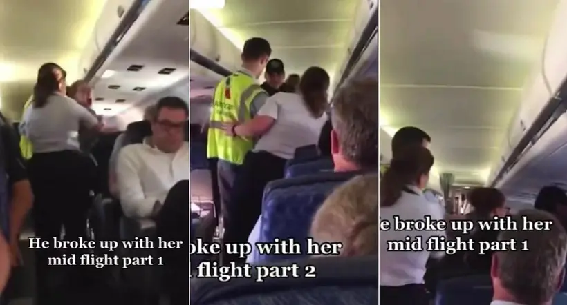 Mujer hizo escándalo dentro de avión en Estados Unidos porque su novio le terminó.