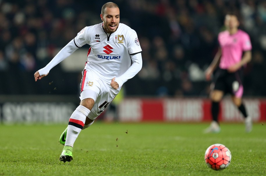 MILTON KEYNES, ENGLAND - JANUARY 19:  Samir Carruthers of Milton Keynes Dons in action during The Emirates FA Cup Third Round Replay match between Milton Keynes Dons and Northampton Town  at Stadium mk on January 19, 2016 in Milton Keynes, England.  (Photo by Pete Norton/Getty Images)