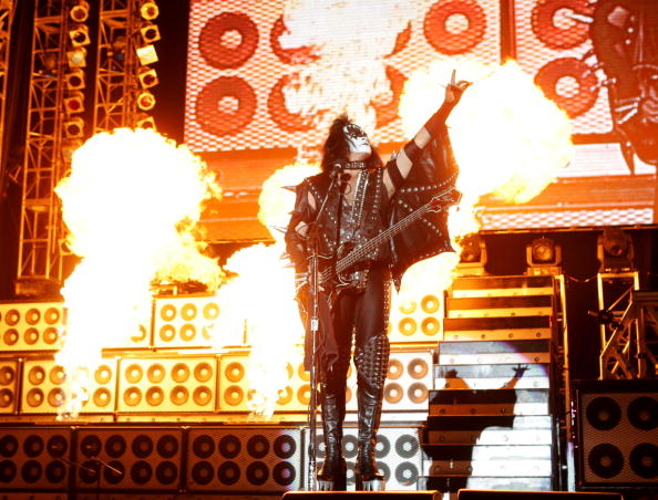 SAN DIEGO, CA - APRIL 1: Gene Simmons of Kiss performs at 'Rockin' The Corps An American Thank You Celebration Concert' at Camp Pendleton on April 1, 2005 in San Diego, California. (Photo by Kevin Winter/Getty Images)