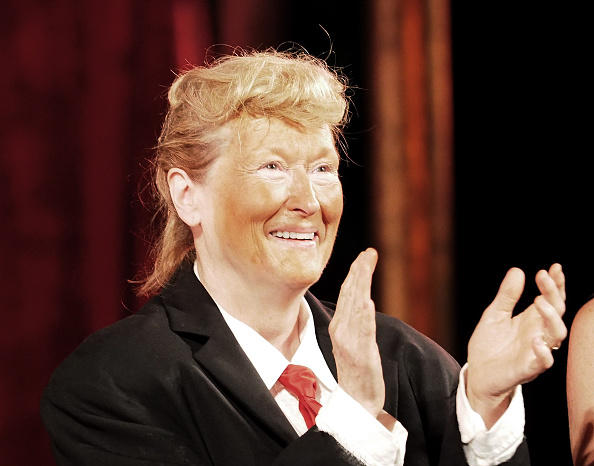 NEW YORK, NY - JUNE 06: Meryl Streep, dressed as Donald Trump, performs onstage at the 2016 Public Theater Gala at Delacorte Theater on June 6, 2016 in New York City. (Photo by Paul Zimmerman/WireImage)