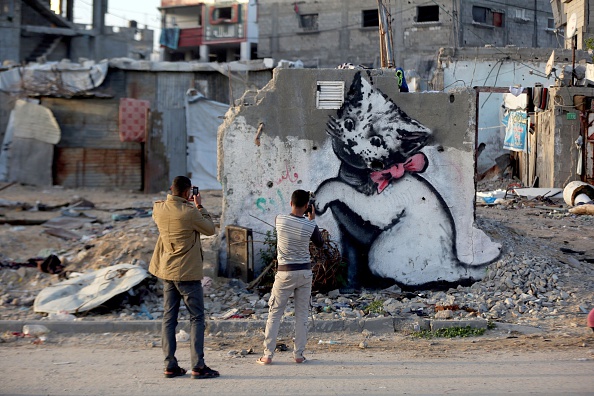 British artist Banksy's graffitis on walls of Gaza
