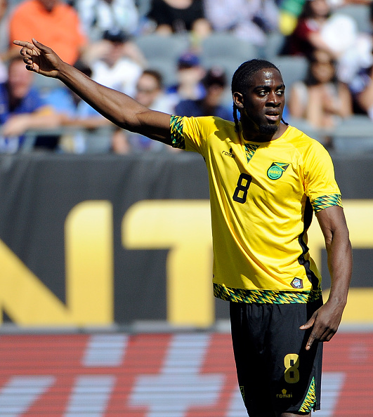 CHICAGO, ILLINOIS, USA - JUNE 05: Clayton Donaldson of Jamaica reacts to a call during a group C match between Jamaica and Venezuela at Soldier Field Stadium as part of Copa America Centenario US 2016 on June 05, 2016 in Chicago, Illinois, US. (Photo by David Banks/LatinContent/Getty Images)