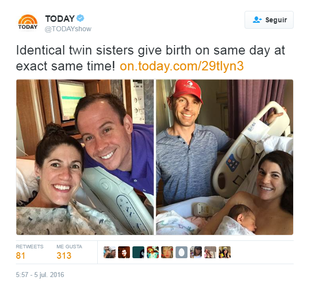 Gemelas tienen bebés el mismo día