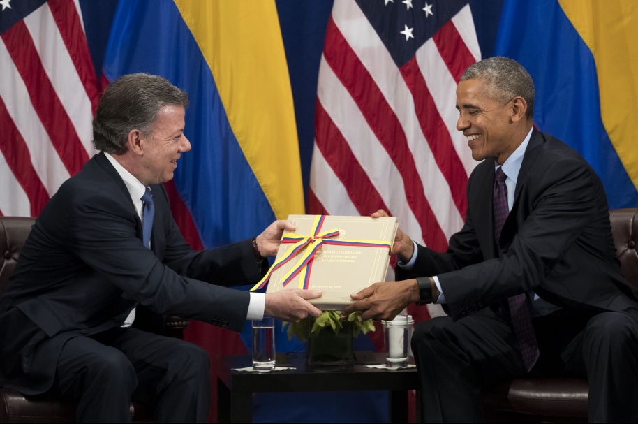 President Obama Holds Bilateral Meeting With Colombian President Santos In NYC