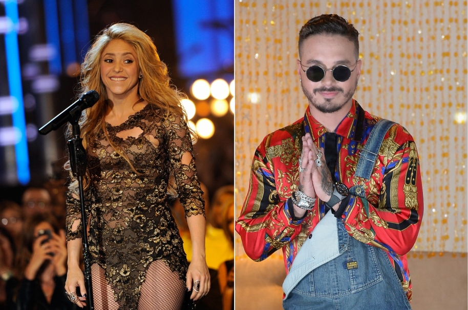 Los cantantes colombianos Shakira y J Balvin.