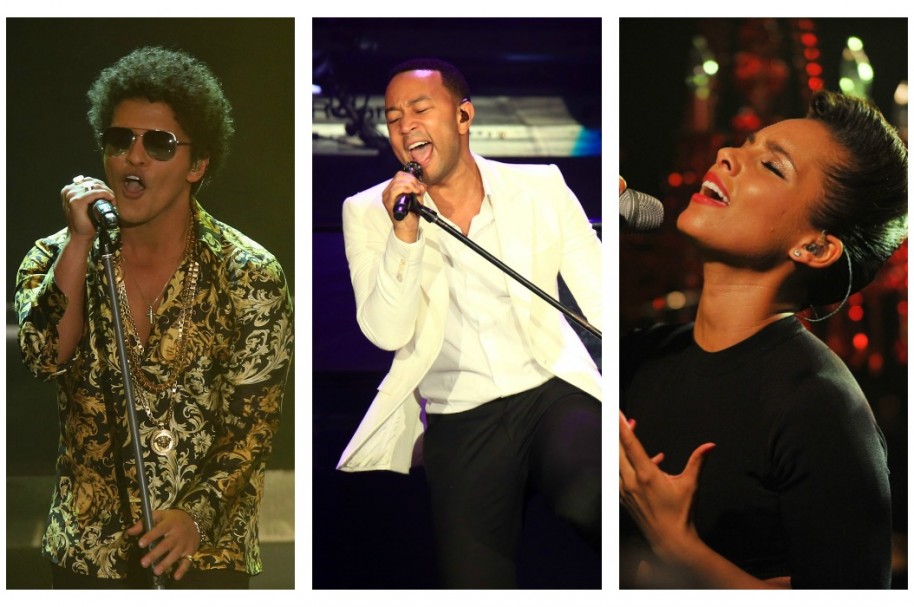 Cantantes Bruno Mars, John Legend y Alicia Keys