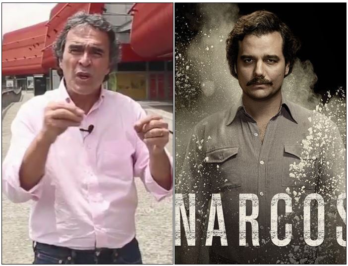 Sergio Fajardo y póster de la serie 'Narcos'