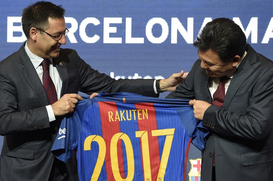 Hiroshi Mikitani, CEO de Rakuten, y Josep Maria Bartomeu, presidente del Barcelona.