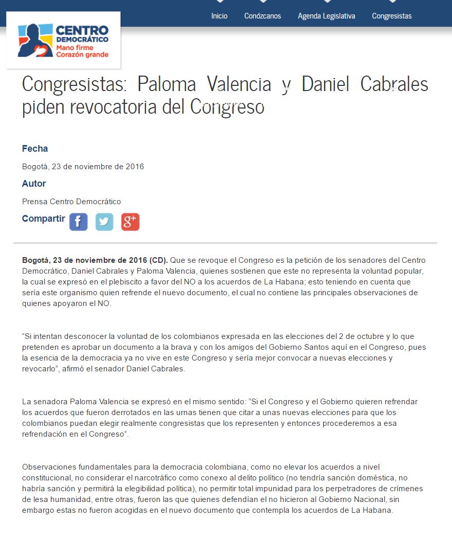 Texto con la propuesta de Paloma Valencia