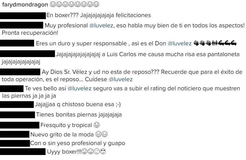 Comentarios en Instagram sobre outfit de Luis Carloe Vélez en noticiero de Telemundo.