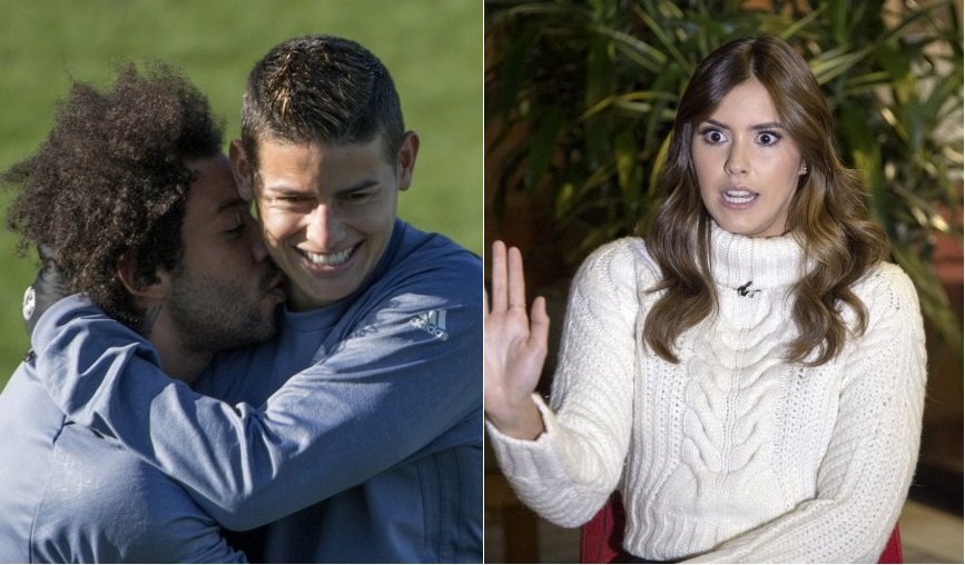 James Rodríguez y Marcelo, futbolistas del Real Madrid, y Paulina Vega, ex Miss Universo.