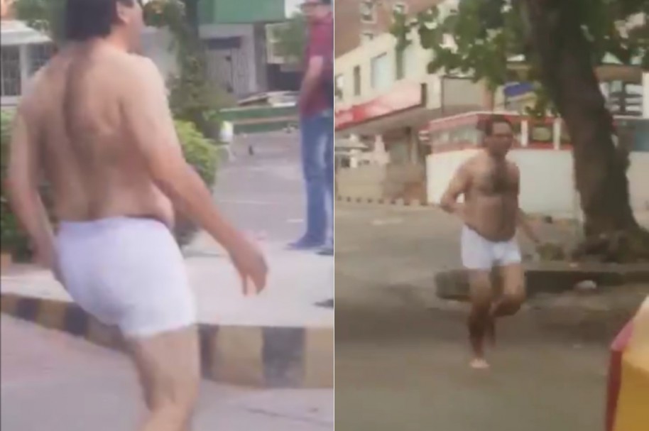 Video de hombre corriendo en calzoncillos