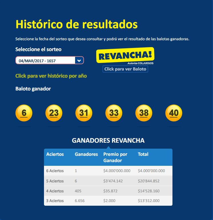 Núneros de Baloto Revancha