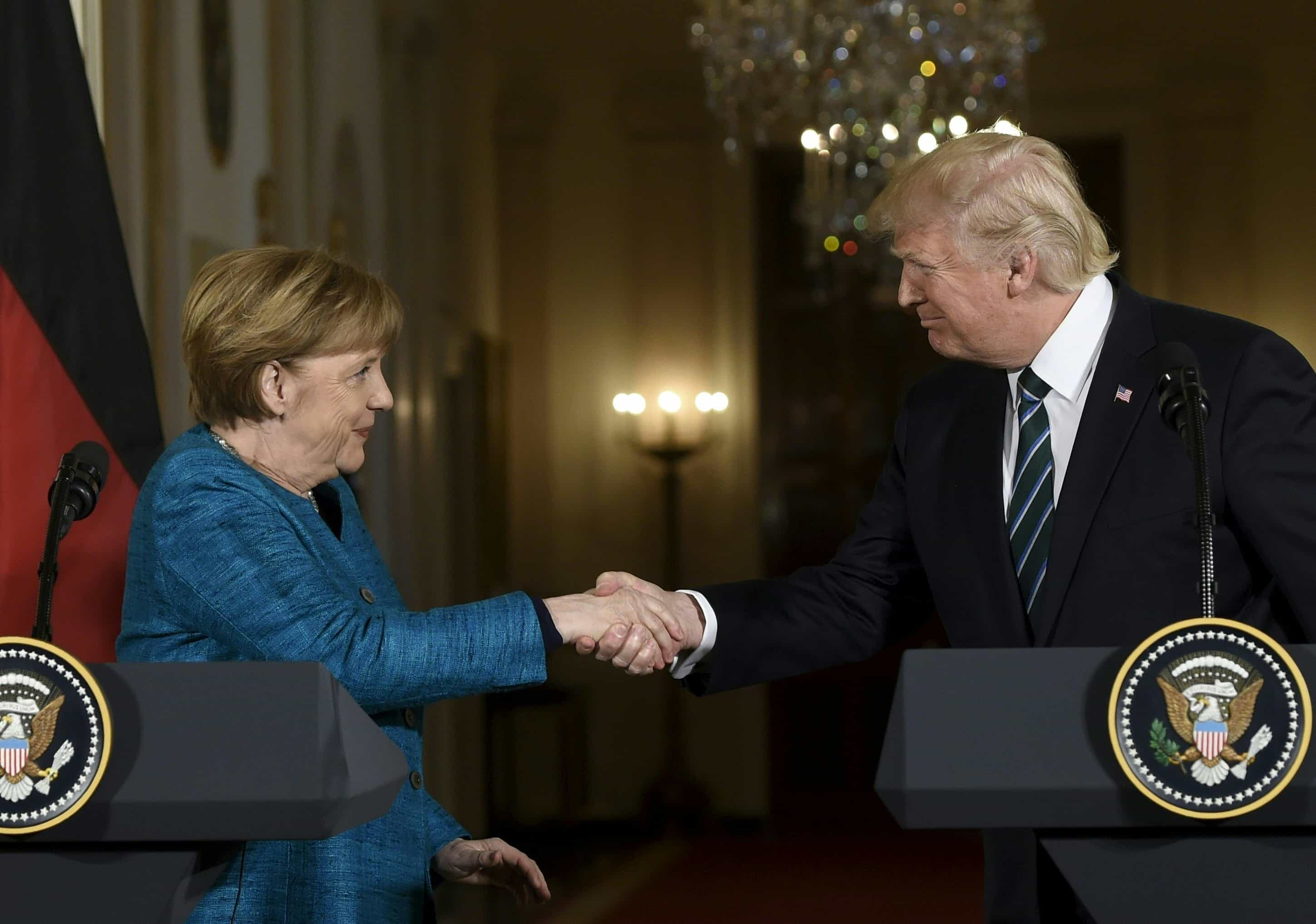 US President Donald Trump and German Chancellor Angela Merkel hold a joint press conference