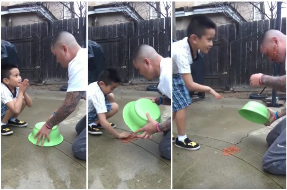 Niño le devuelve broma a su papá.