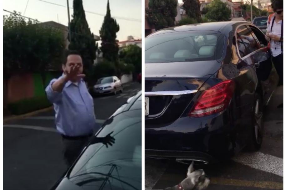 Conductor que pateó un perro en Ciudad de México.