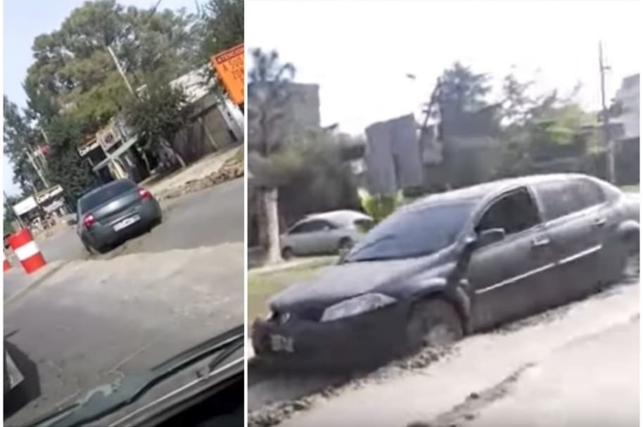 Carro atascado en cemento.
