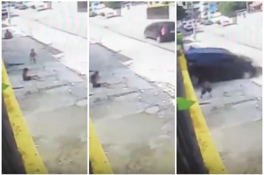 Casi atropellan a niños en Brasil.
