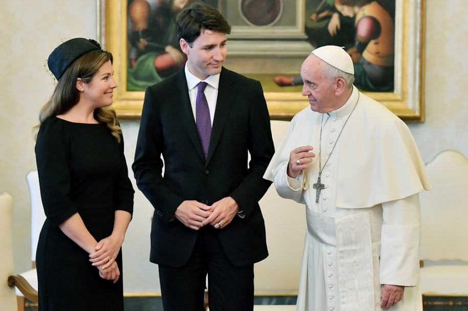 Sophie Gregoire-Trudeau, Justin Trudeu y el papa Francisco