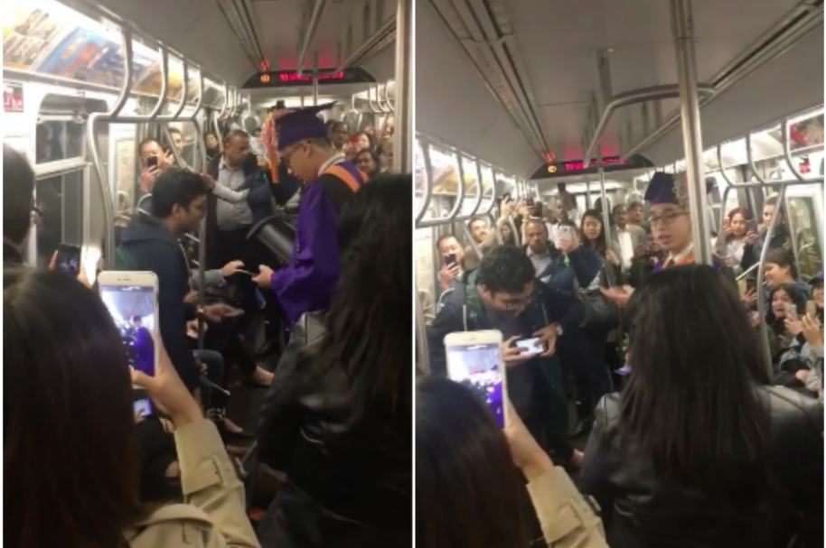 Joven se gradúa en el metro.