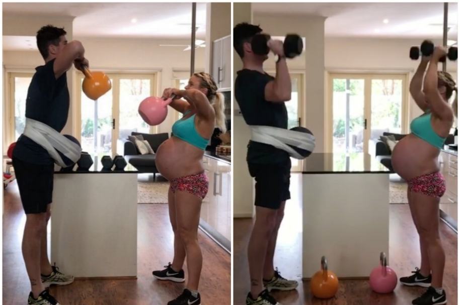 Hombre entrena como si estuviera embarazado.