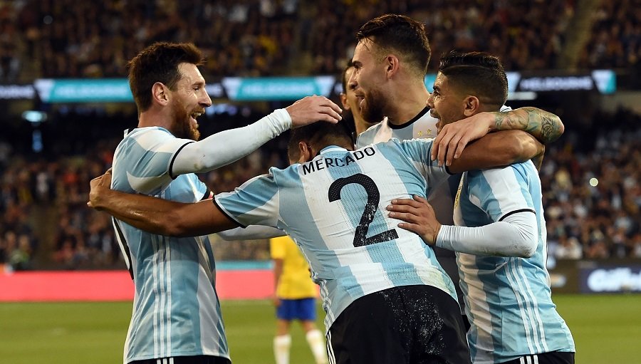 Argentina celebra su gol contra Brasil