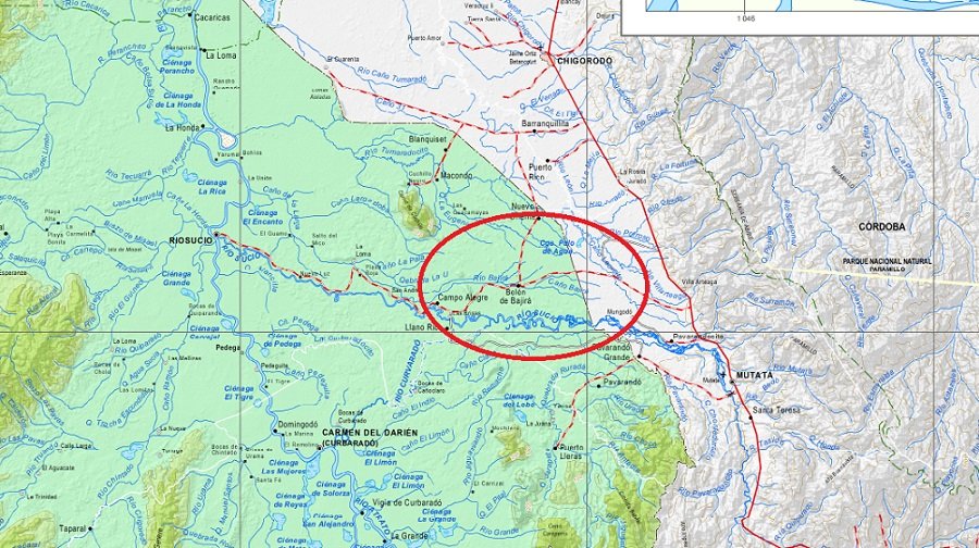 Mapa de límites de Chocó con Antioquia