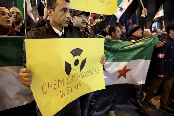 Protesta contra ataque químico en Siria