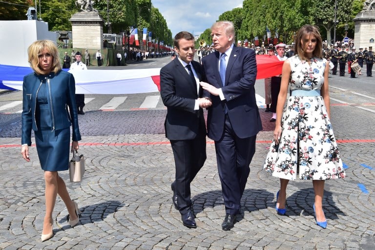 Presidentes Emmanuel Macron y Donald Trump y sus esposas