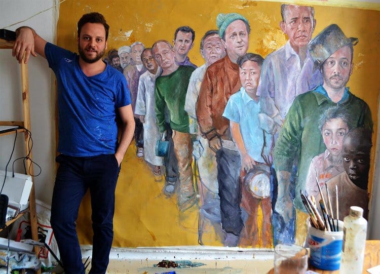 El artista Abdalá Al Omari y sus retratos de líderes mundiales como refugiados.