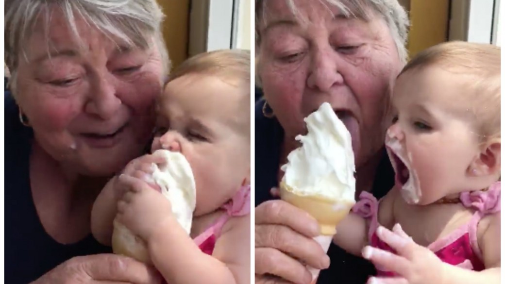 Bebé que le 'quitó' el helado a su bisabuela. Pulzo.com
